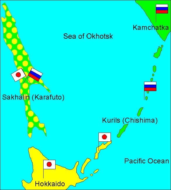 Mapa região de Karafuto, Japão, Rússia
